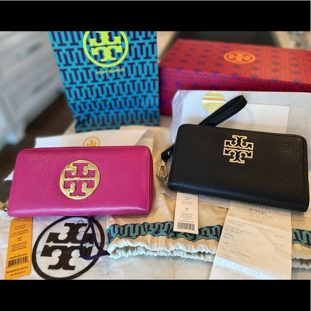 Two Tory Burch Wallets: Magenta pink Amanda & Black Britton Continental